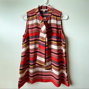 Loft Striped Sleeveless Tie Neck Top S